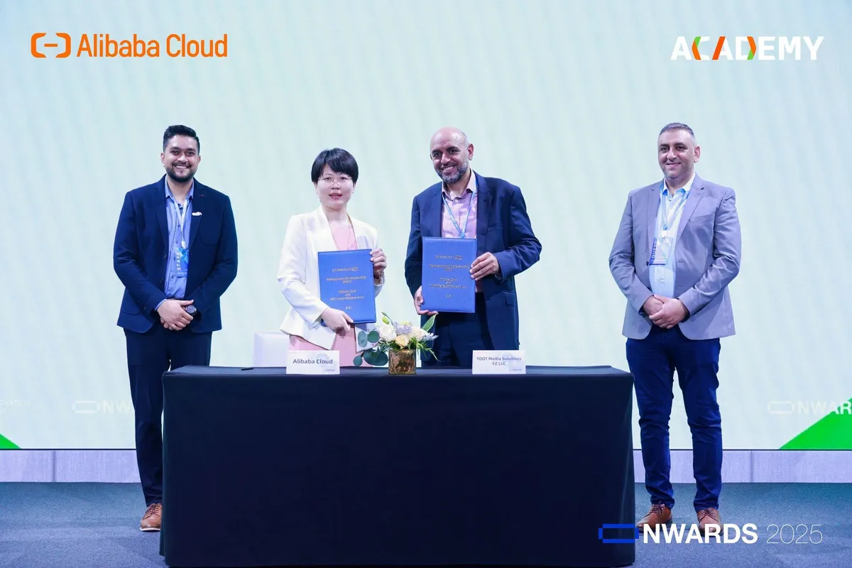 Representatives of Tabshora AI LAB and Alibaba Cloud Academy at the partnership signing