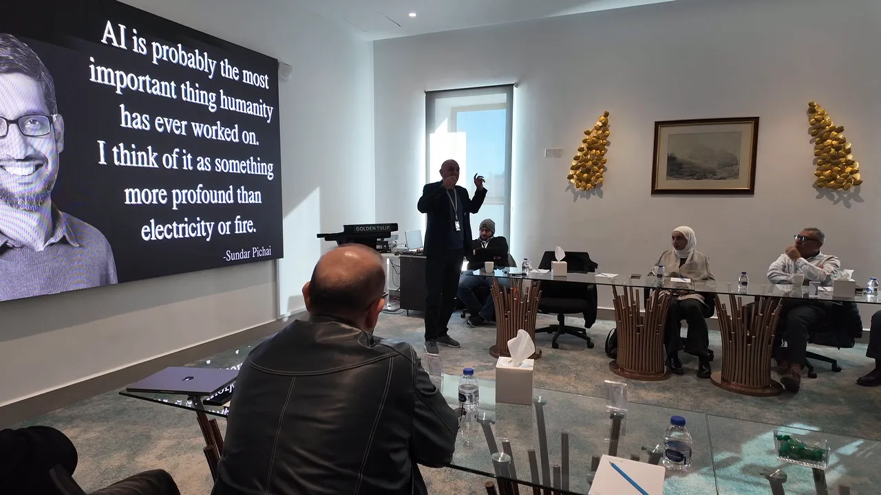 Participants follow a Tabshora session on AI